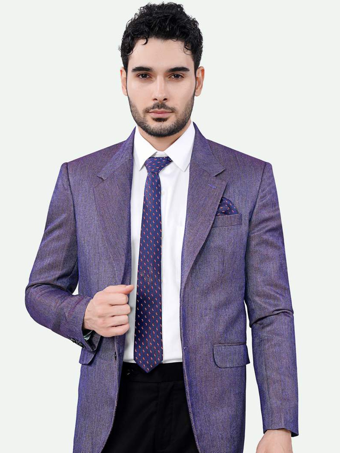 

FRENCH CROWN Textured Single-Breasted Blazer, Purple