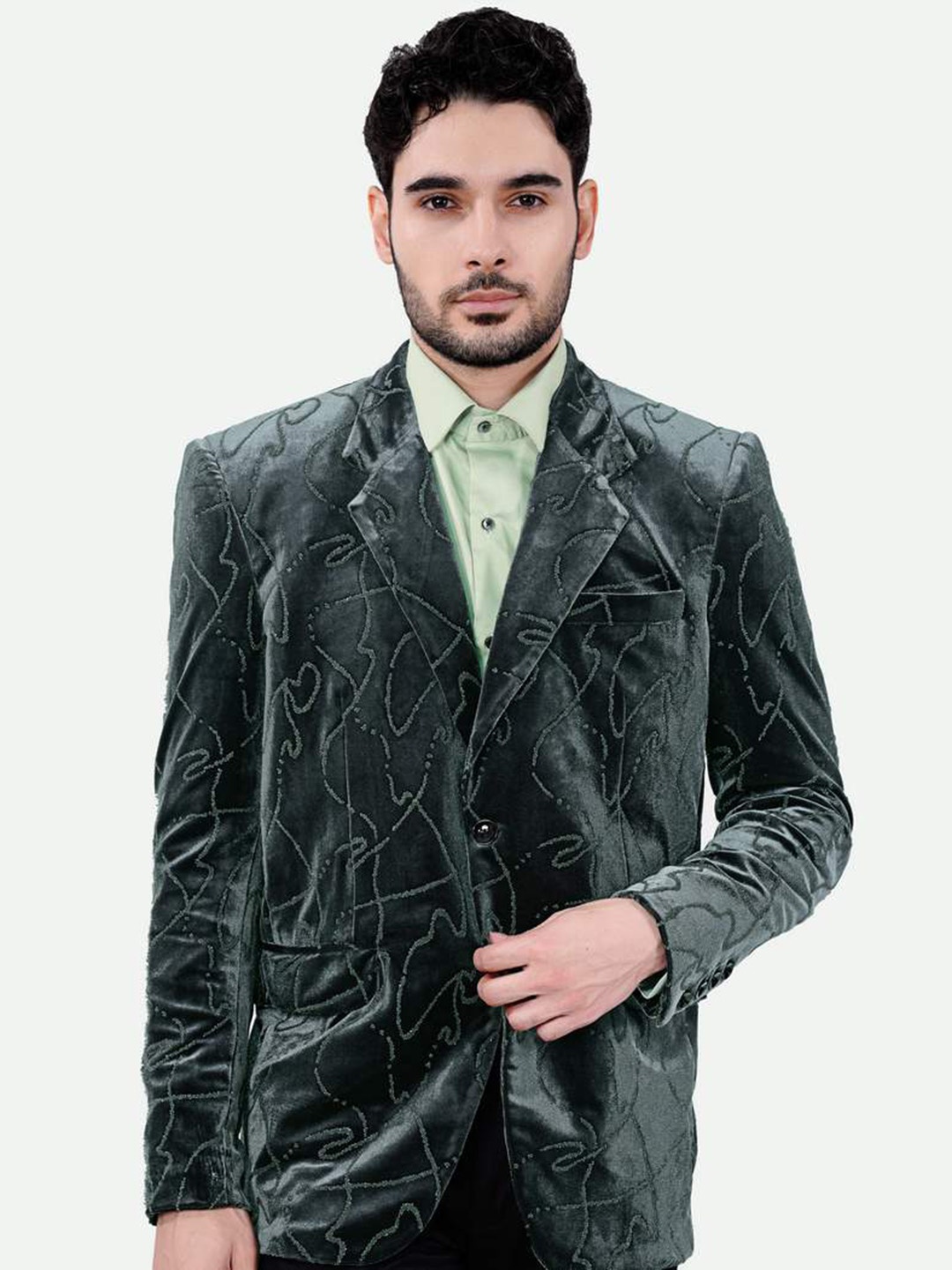 

FRENCH CROWN Textured Single-Breasted Wool Blazers, Green