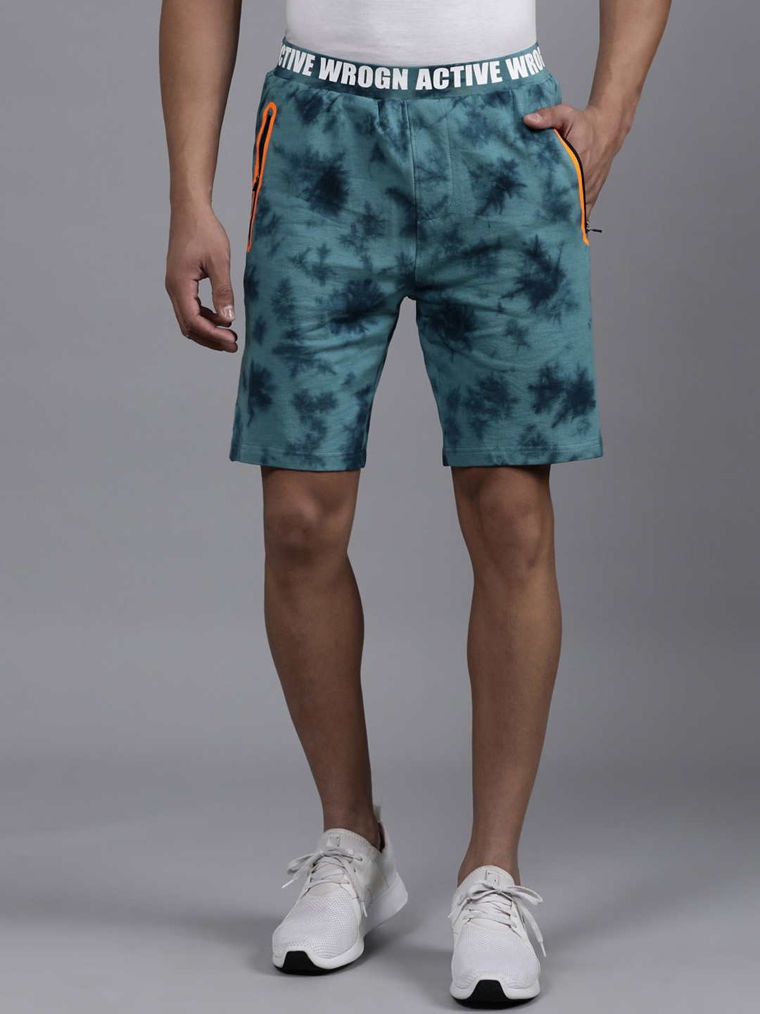 

WROGN ACTIVE Men Abstract Printed Slim Fit Cotton Shorts, Blue