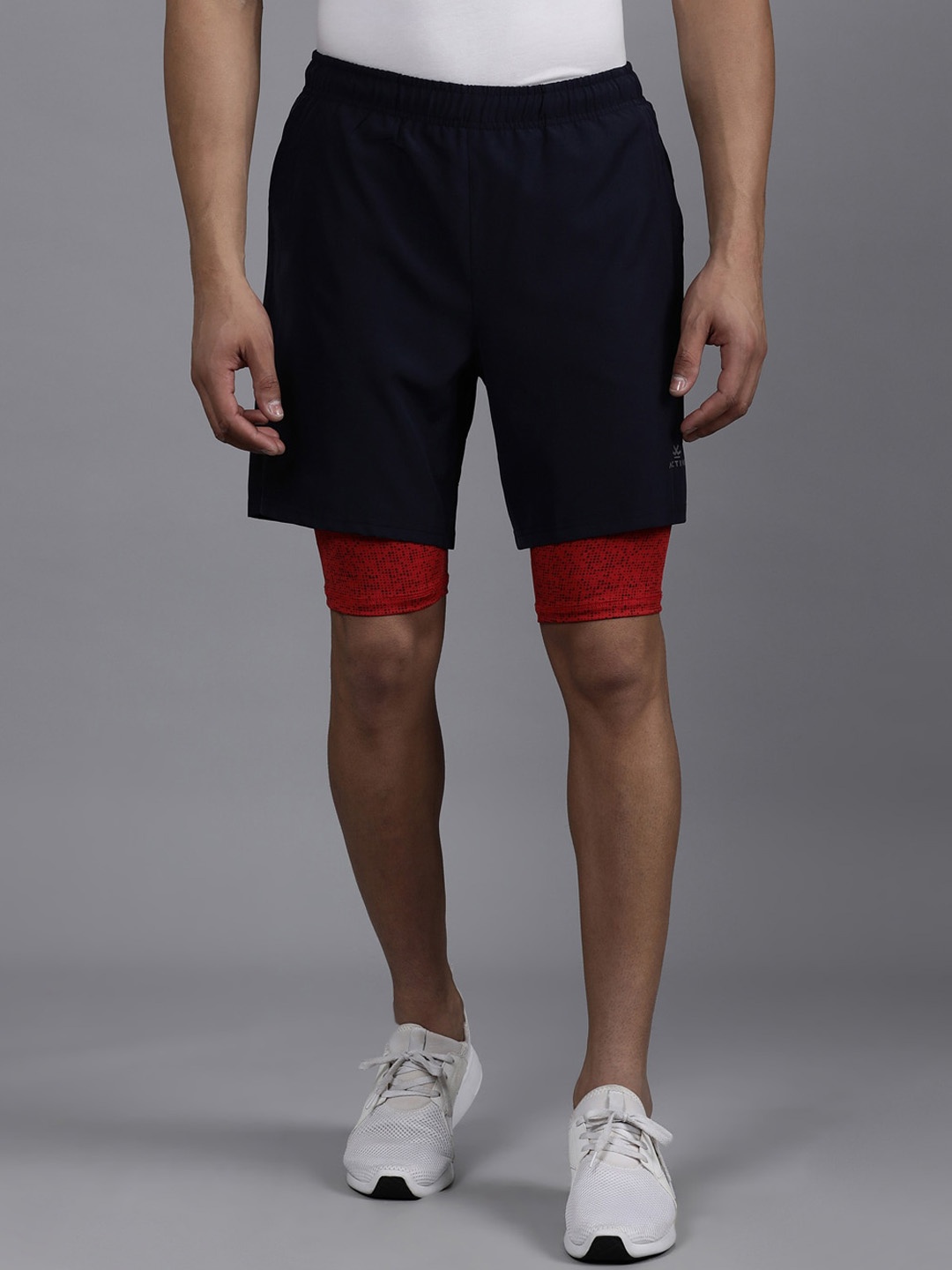 

WROGN ACTIVE Men Mid Rise Slim Fit Cotton Sports Shorts, Blue