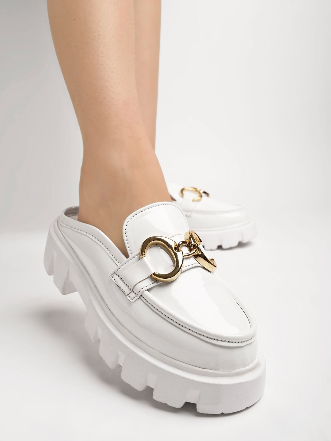 

Shoetopia Women Buckle Detail Lightweight Mules, White