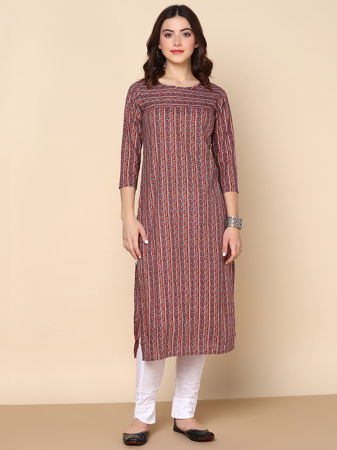 

Maishi Ethnic Motif Printed Cotton Straight Kurta, Maroon