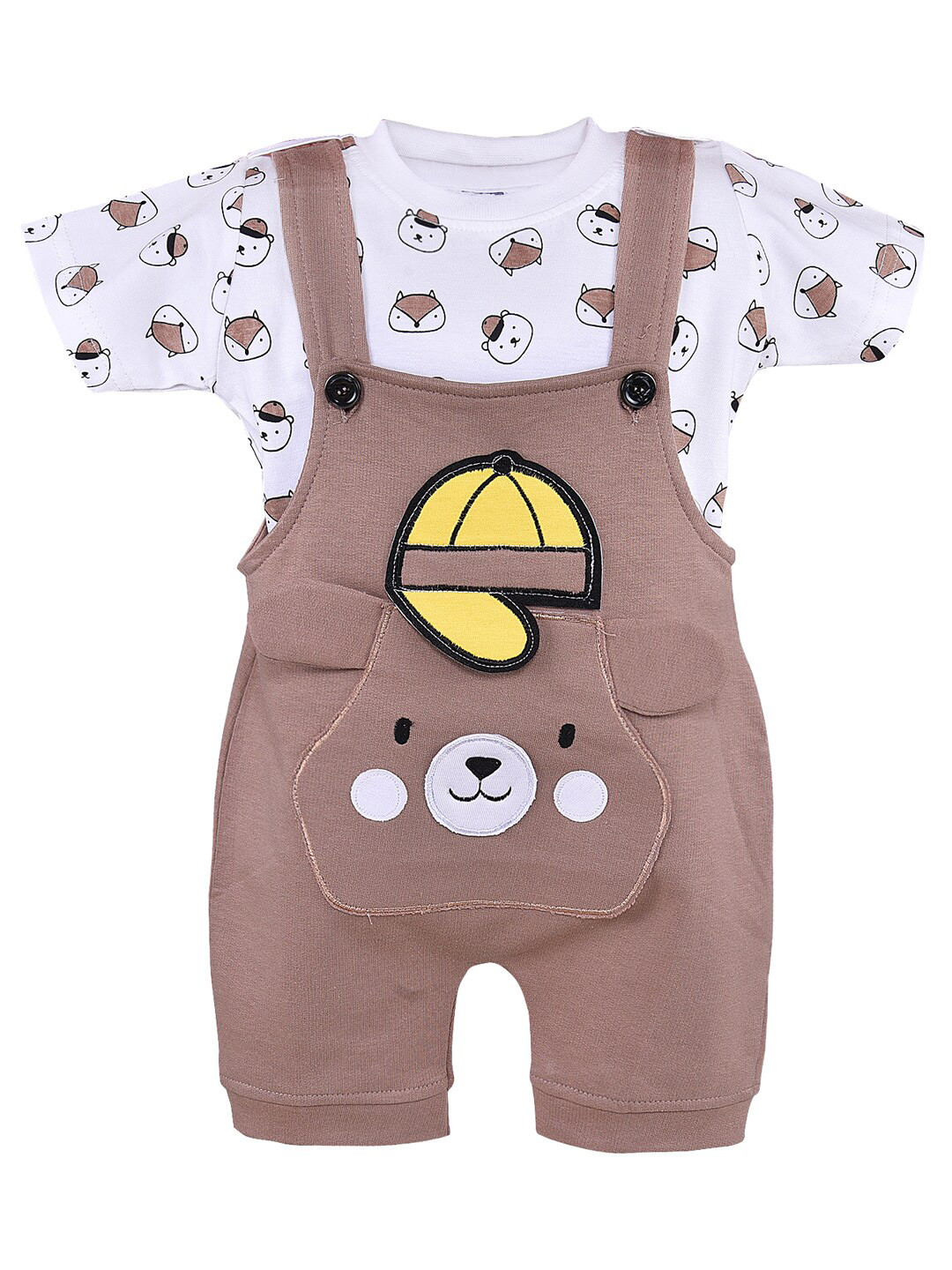 

Wish Karo Boys Cotton T-shirt & Dungaree, Brown