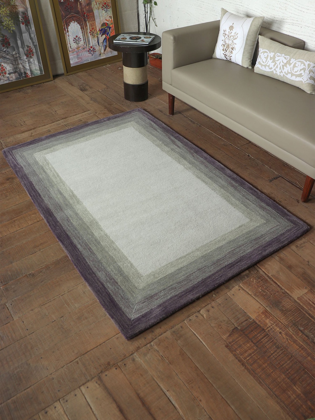 

ZEBA Grey & Lavender-Coloured Self-Design Woolen Hand-Tufted Carpet