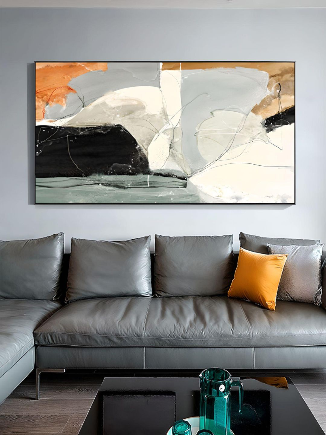

THE HANDMADE FLAIR Off White & Black Abstract Elements Painting Wall Art