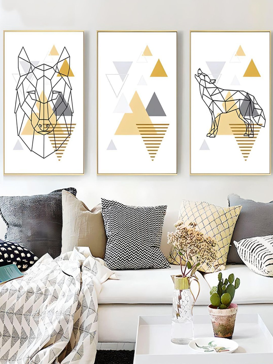 

THE HANDMADE FLAIR 3 Pcs White & Beige Wild Forest Animals Wall Art