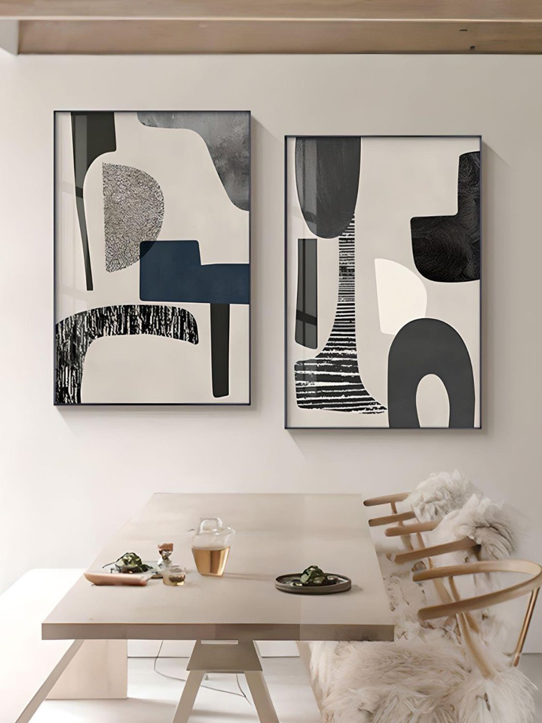 

THE HANDMADE FLAIR Grey & Black 2 Pieces Color Block Wall Art