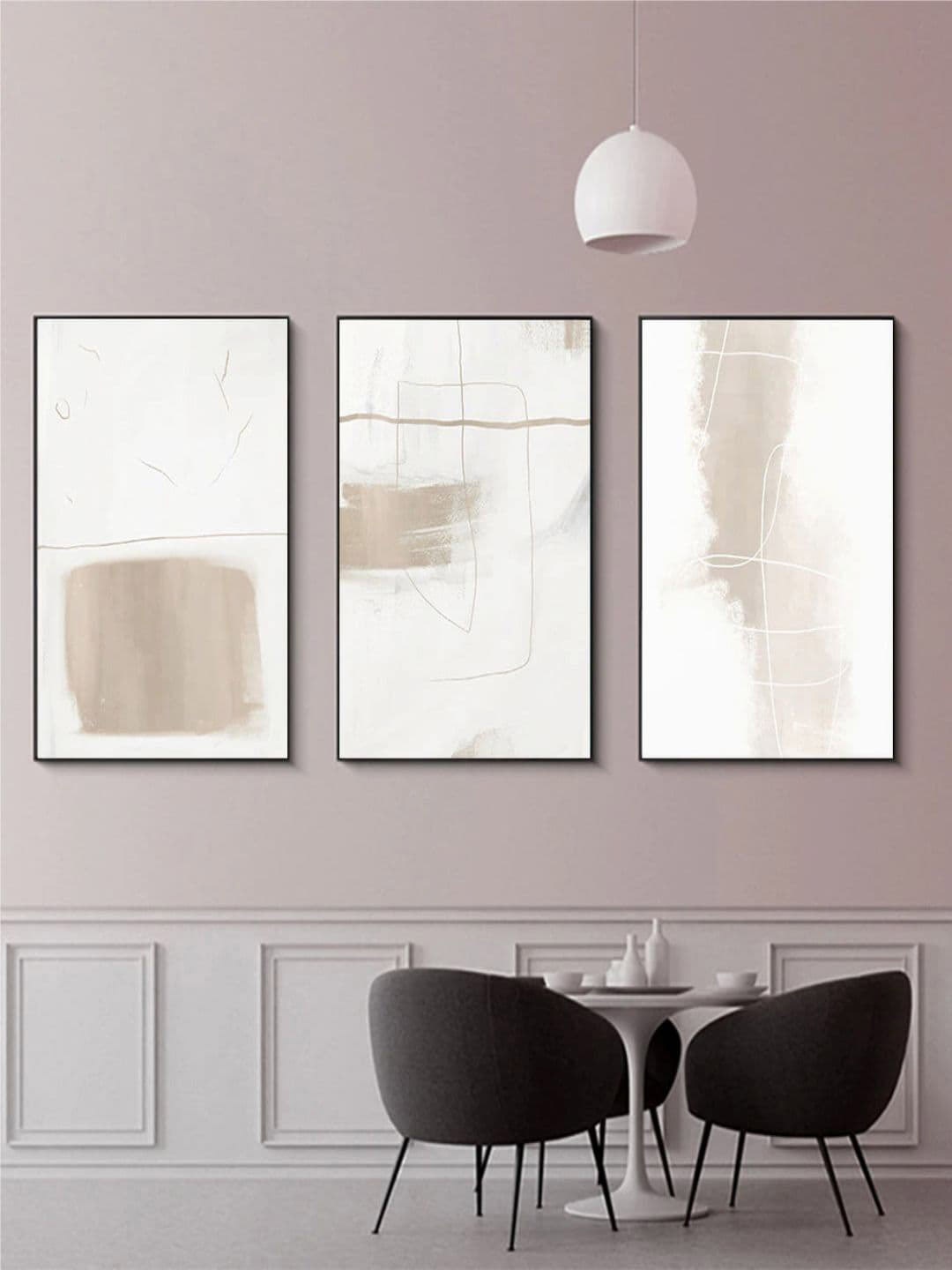 

THE HANDMADE FLAIR Khaki & White 3 Pieces Minimalist Abstract Wall Art
