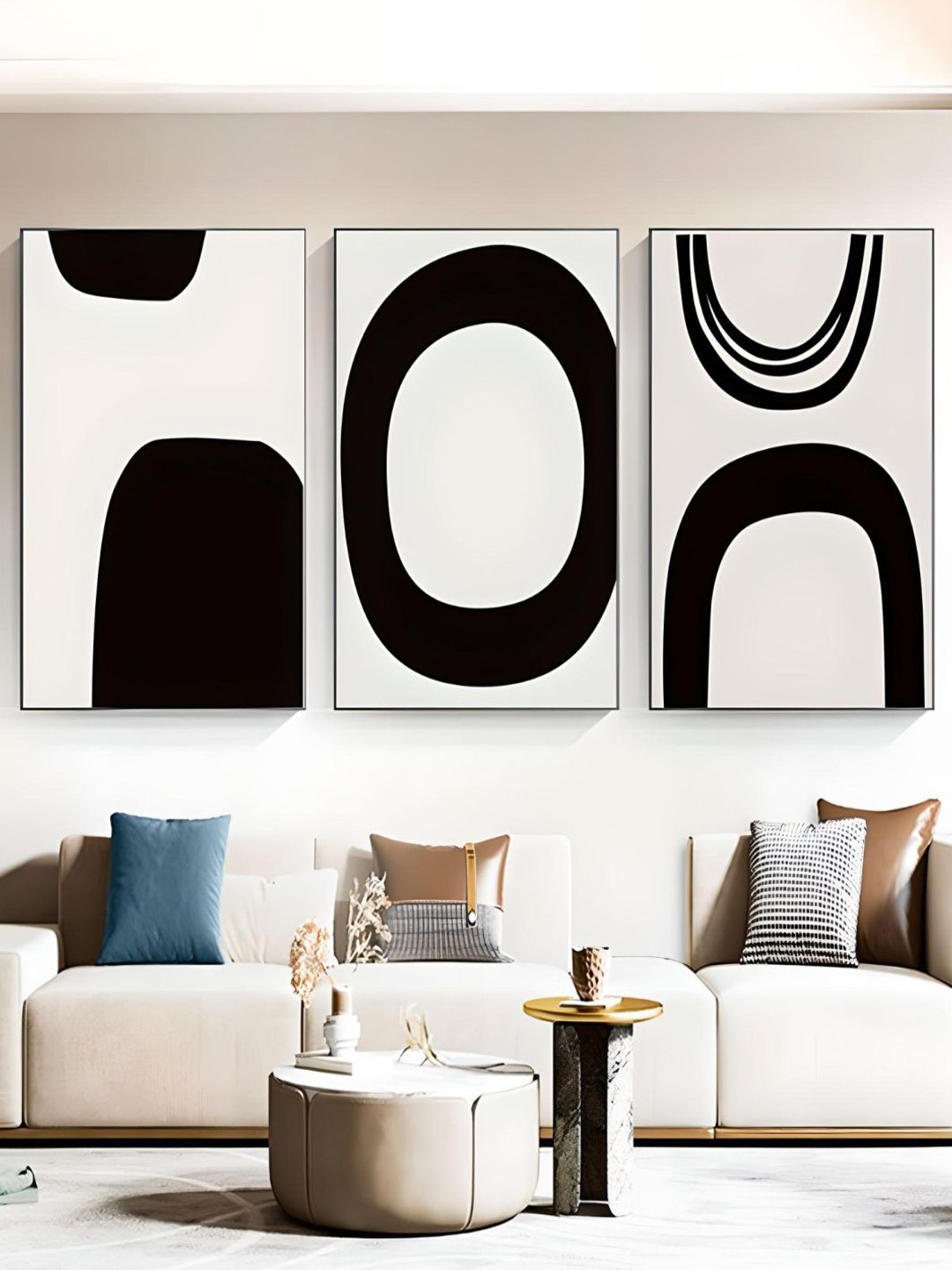 

THE HANDMADE FLAIR White & Black 3 Pieces Bold UV Coating Wall Painting