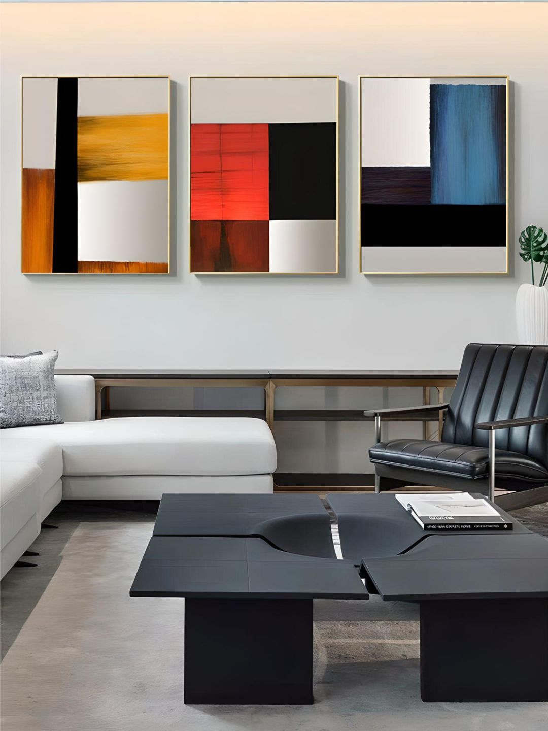 

THE HANDMADE FLAIR White Black & Red 3 Pieces Abstract Painting Wall Arts