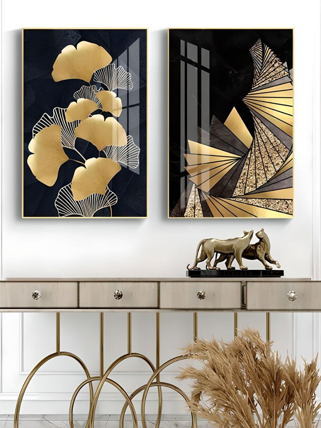 

THE HANDMADE FLAIR Black & Yellow 2-Pieces Botanical Printed Framed Canvas Wall Art