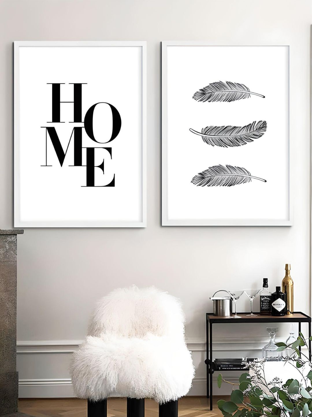 

THE HANDMADE FLAIR White & Black 2 Pieces Feathers Home Wall Art