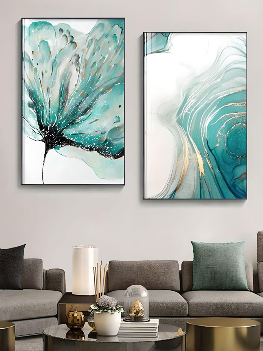 

THE HANDMADE FLAIR 2 Pieces Jade Marble Prints Wall Art, Green