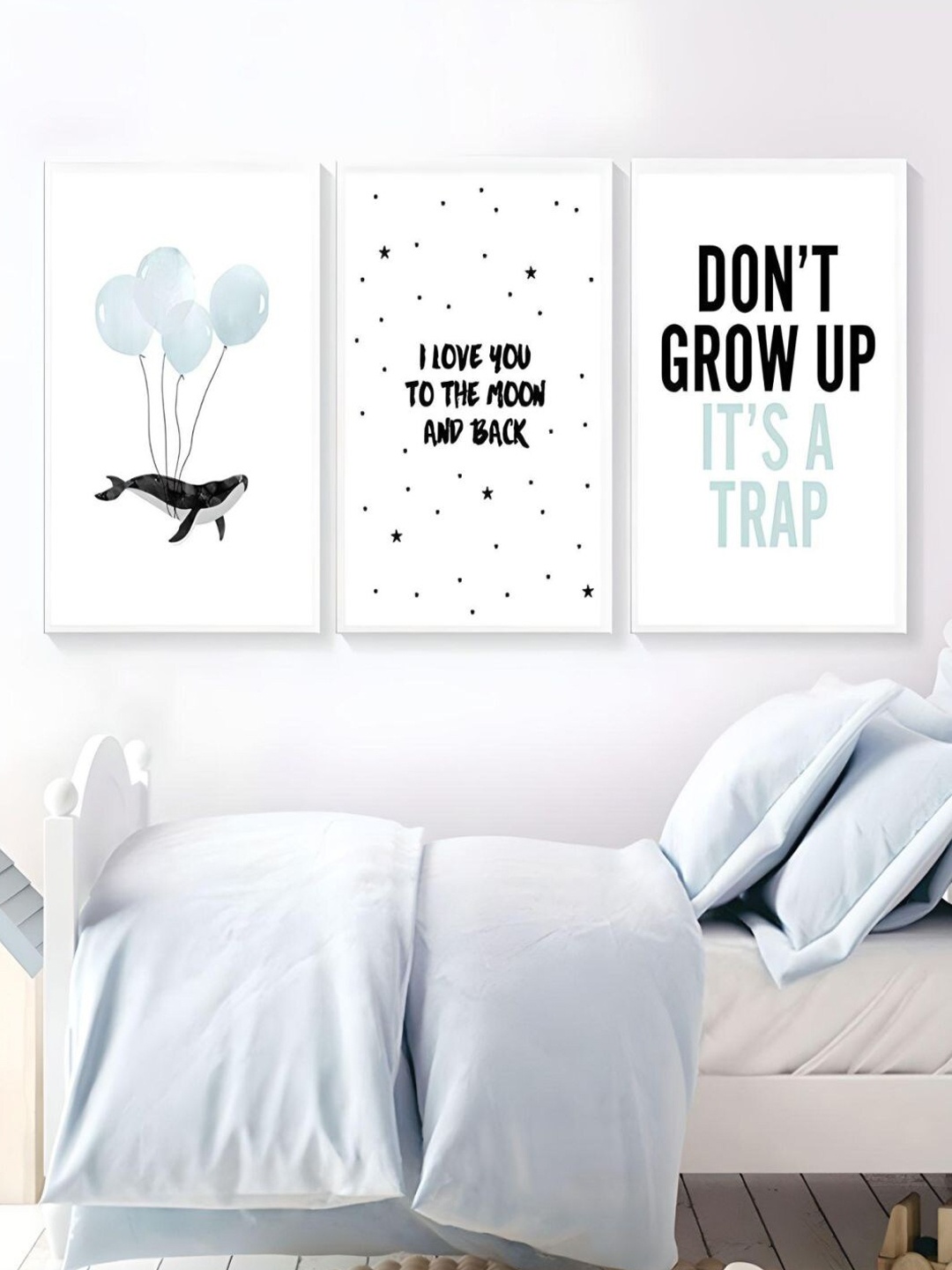 

THE HANDMADE FLAIR White 3 Pieces Don't Grow Up Quote UV Coating Painting Wall Arts