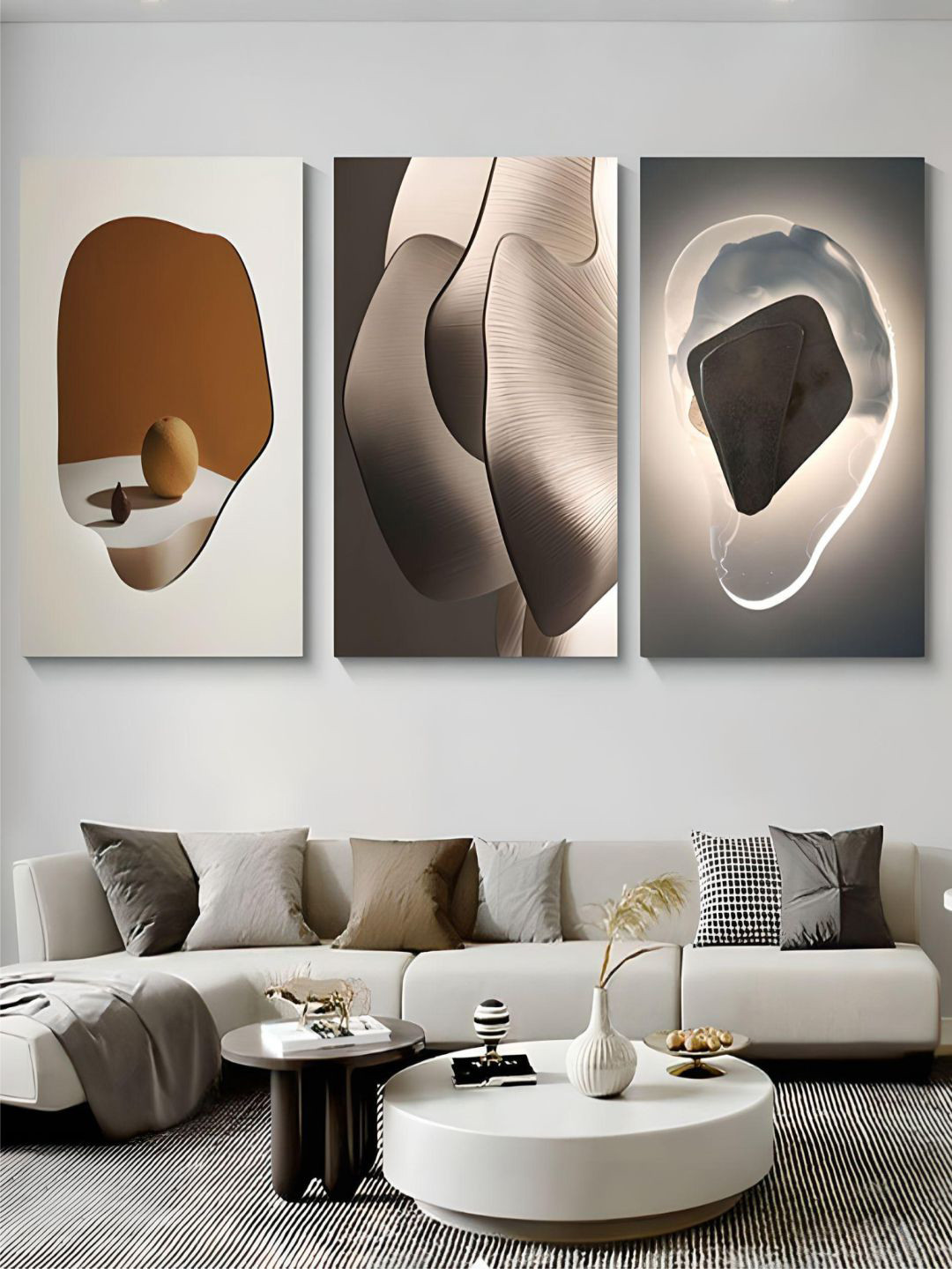 

THE HANDMADE FLAIR Grey & Brown 3 Pieces Abstract Painting Wall Art