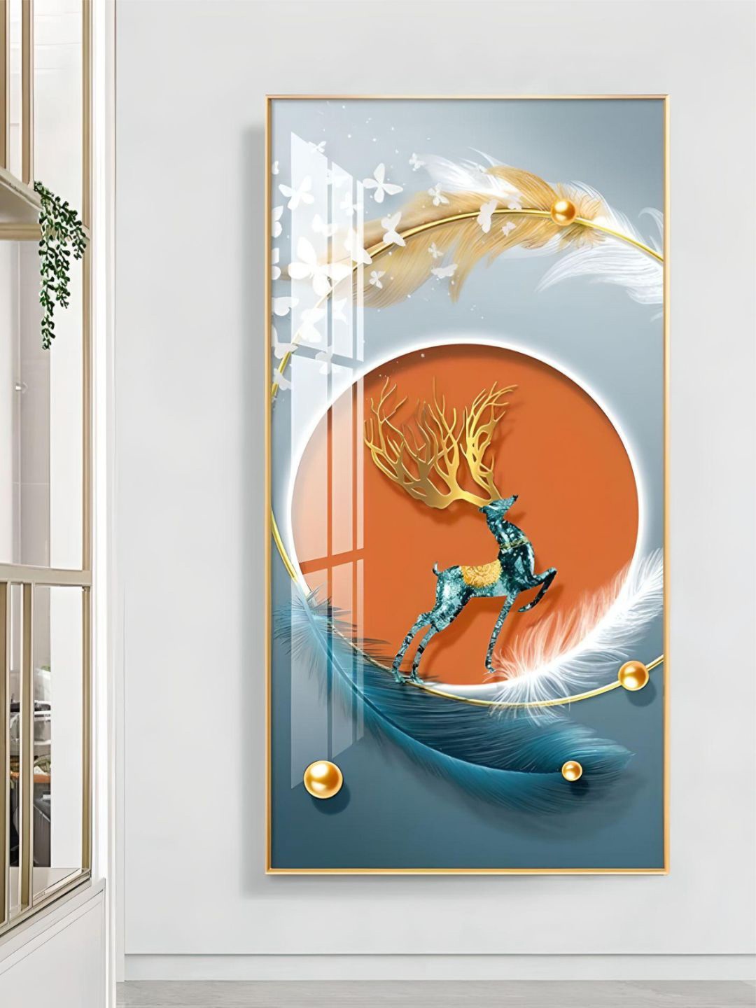 

THE HANDMADE FLAIR Orange & Blue Mystical Deer Landscape Printed Wall Art