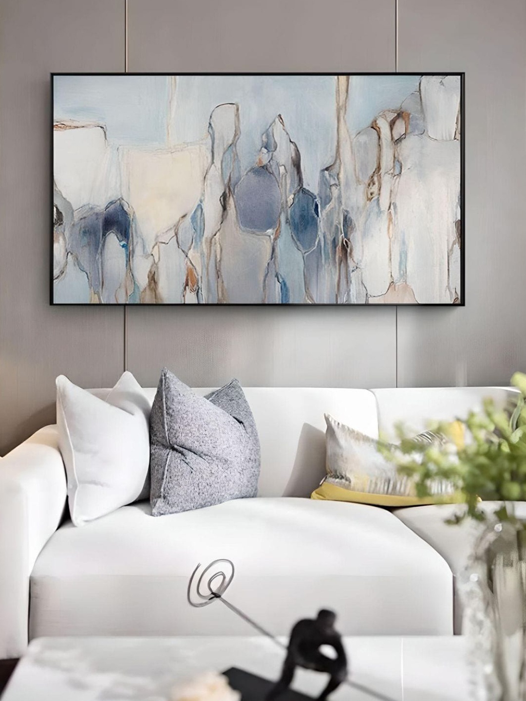 

THE HANDMADE FLAIR Grey & Blue Abstract Printed Framed Canvas Wall Art