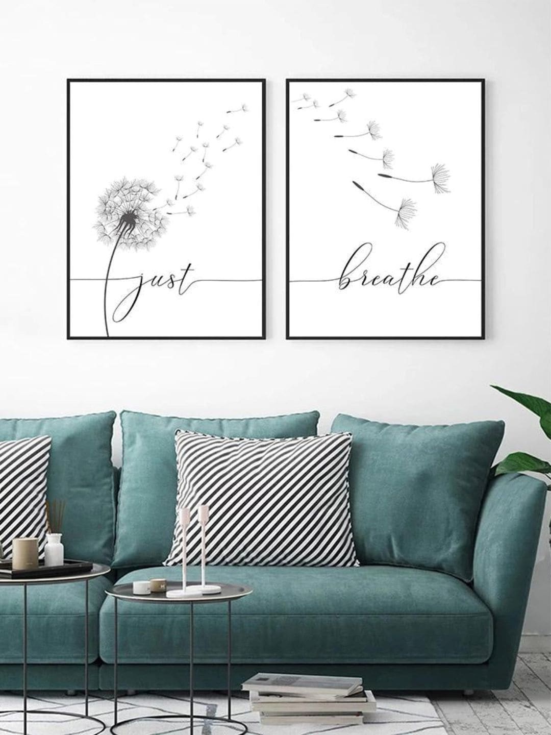 

THE HANDMADE FLAIR Black & White 2 Pieces Just Breathe Printed Wall Arts