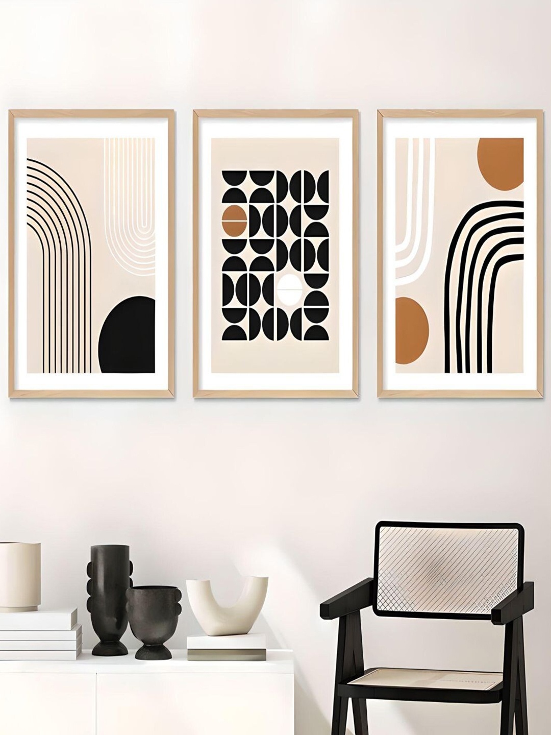 

THE HANDMADE FLAIR Black & Brown 3 Pieces Abstract Framed Wall Arts