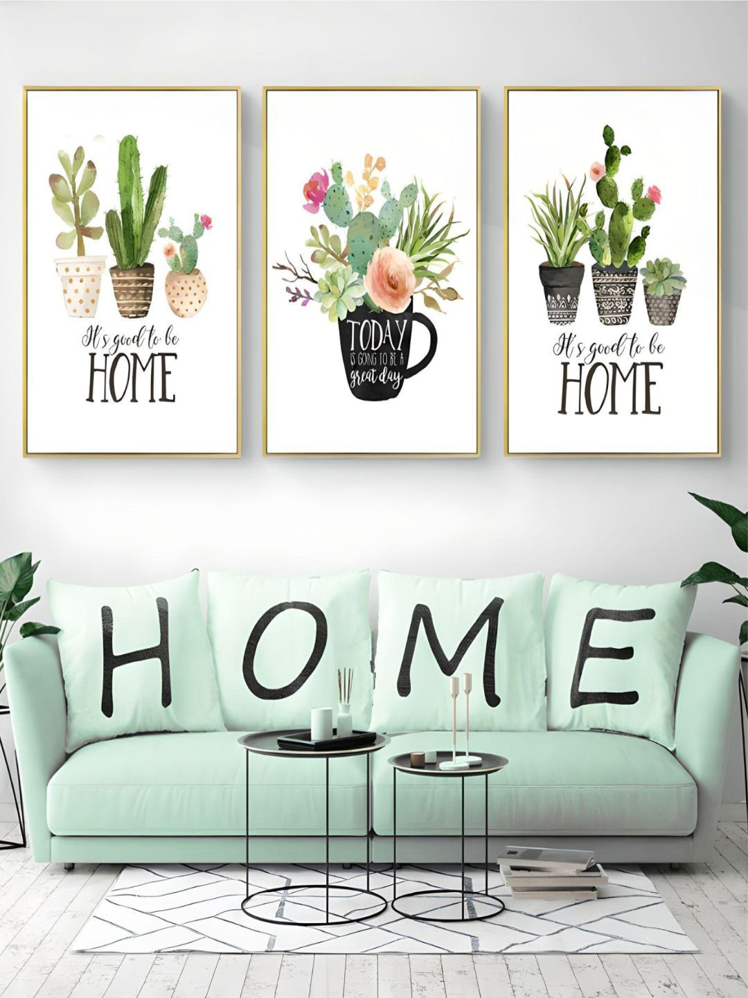

THE HANDMADE FLAIR White & Green 3 Pieces Botanical-Printed Framed Wall Arts