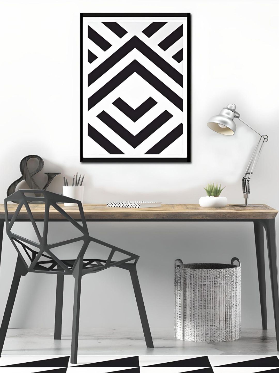 THE HANDMADE FLAIR Black & White Geometric Printed Framed Canvas Wall Art