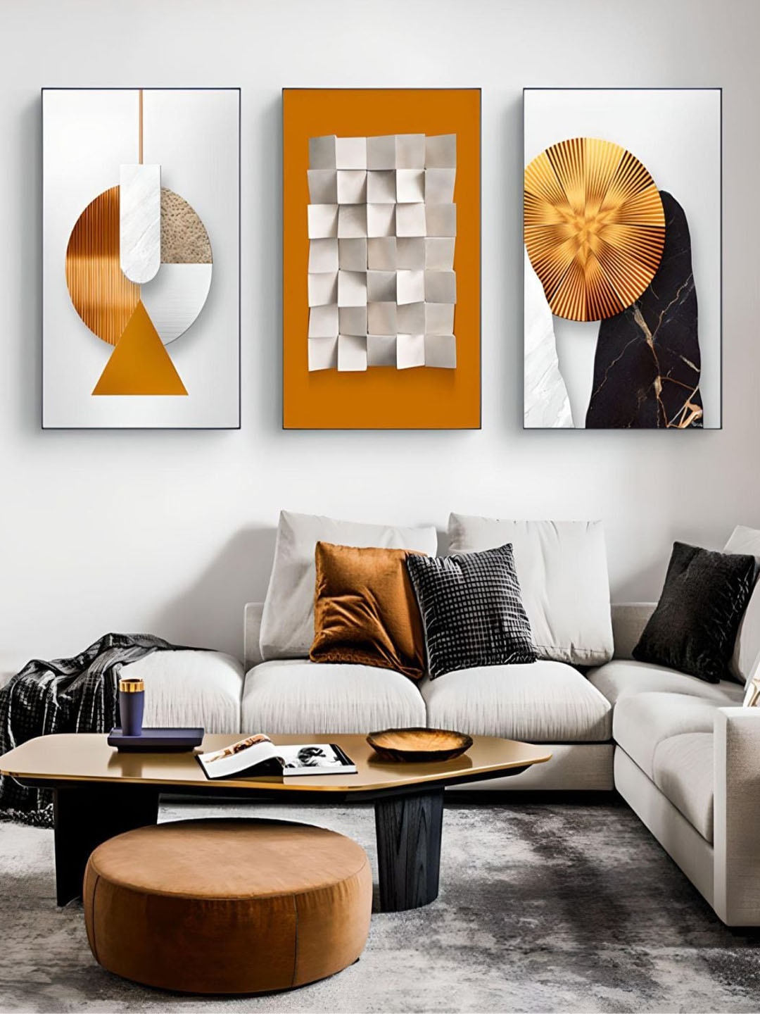 

THE HANDMADE FLAIR White & Orange 3 Pieces Abstract-Printed Framed Wall Art