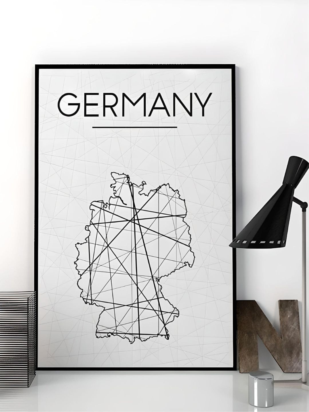 

THE HANDMADE FLAIR Off-White & Black Germany Map Printed Framed Canvas Wall Art