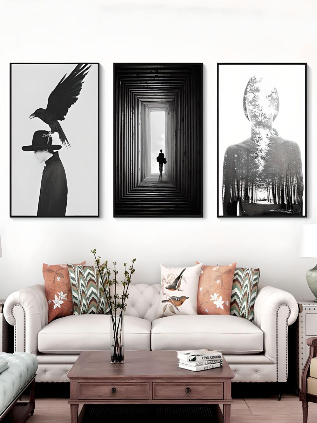 

THE HANDMADE FLAIR White & Black 3 Pieces Abstract-Printed Framed Wall Art