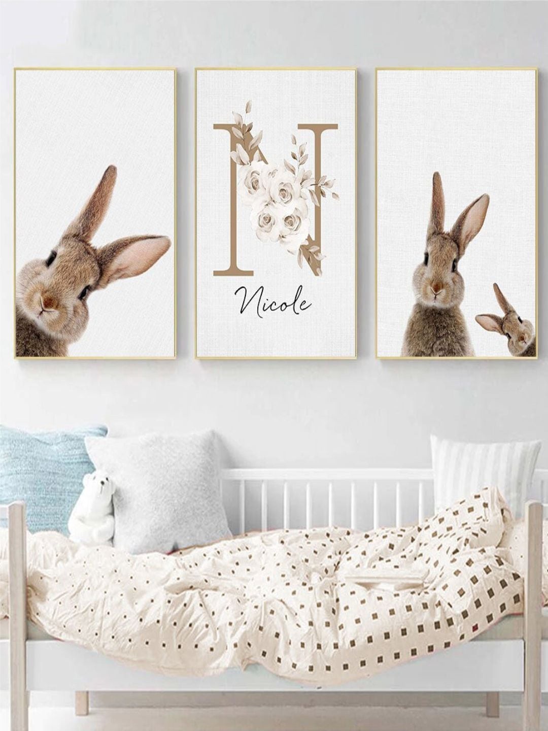 

THE HANDMADE FLAIR Off-White 3 Pieces Cute Bunny Poster Framed Wall Art