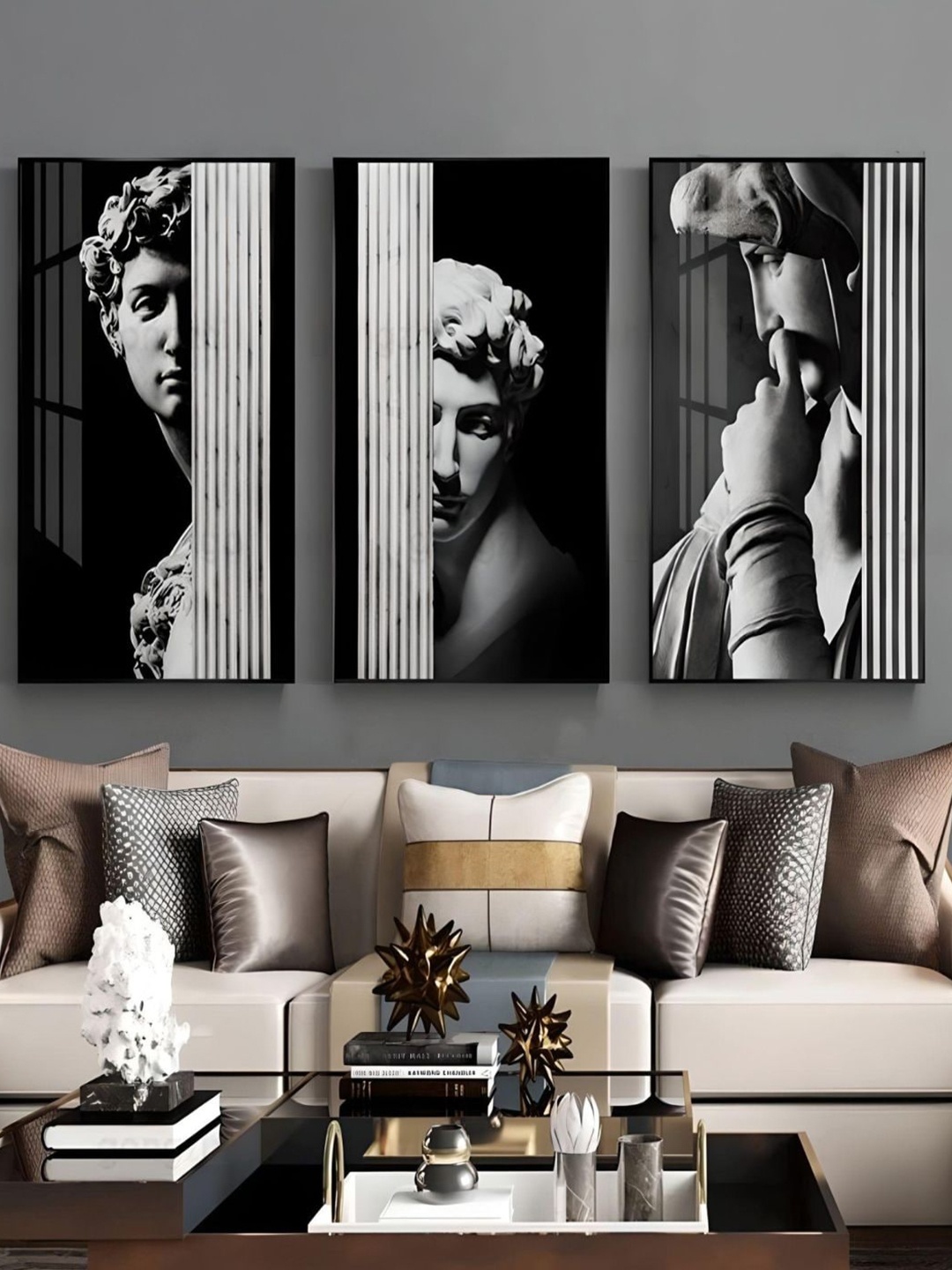 

THE HANDMADE FLAIR White & Black 2 Pieces Statue Of David Framed Wall Art