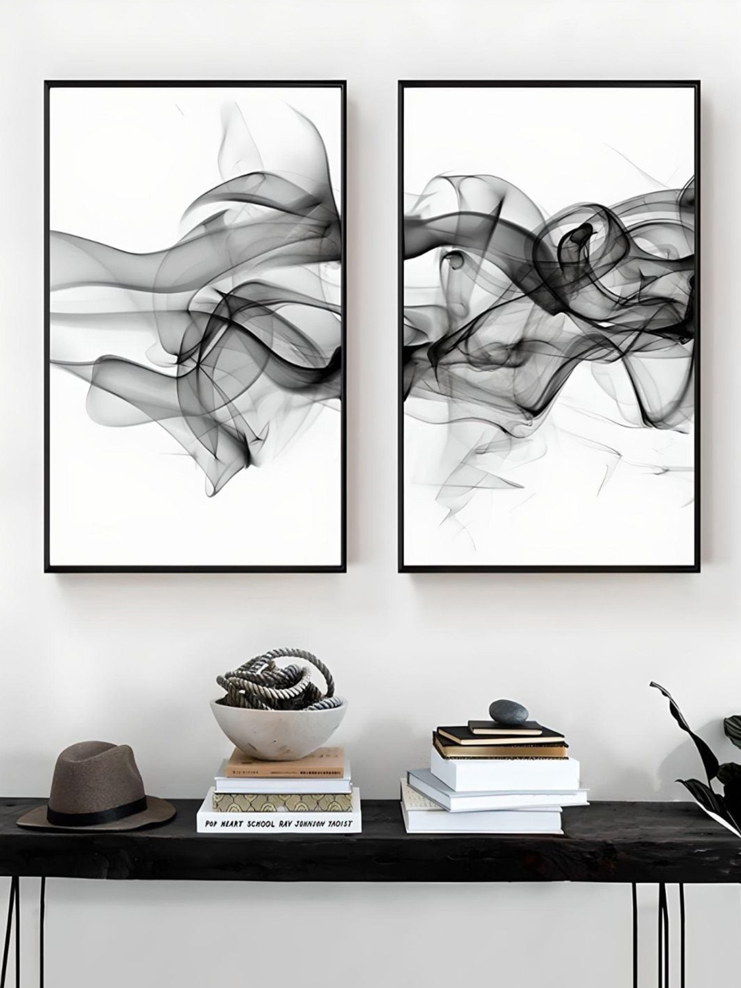 

THE HANDMADE FLAIR White & Black 2 Pieces Vapor Trails Posters Fine Wall Arts