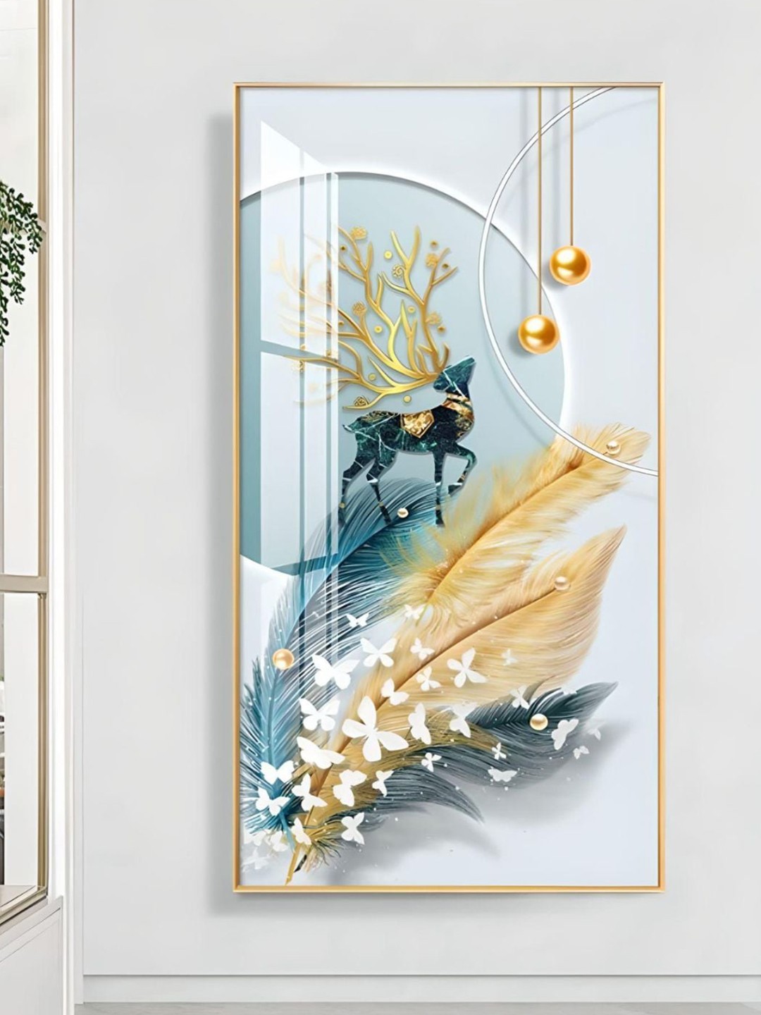 

THE HANDMADE FLAIR Blue Mystical Deer-Printed Framed Wall Art, Gold