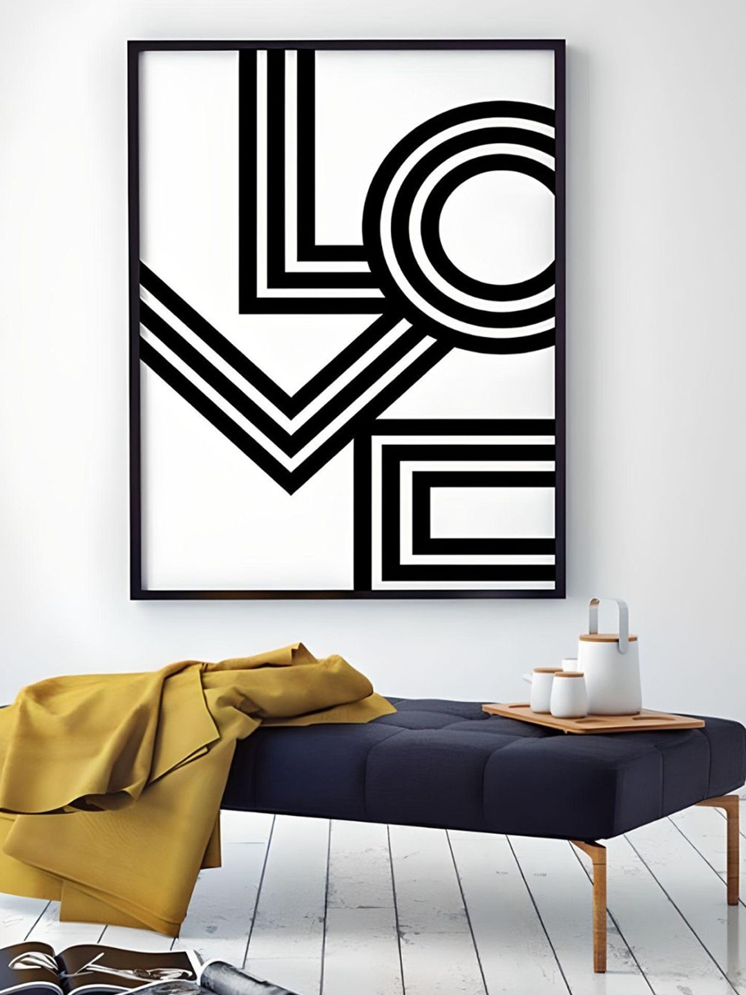 

THE HANDMADE FLAIR Off White & Black Retro LOVE Poster-Printed Framed Painting Wall Art