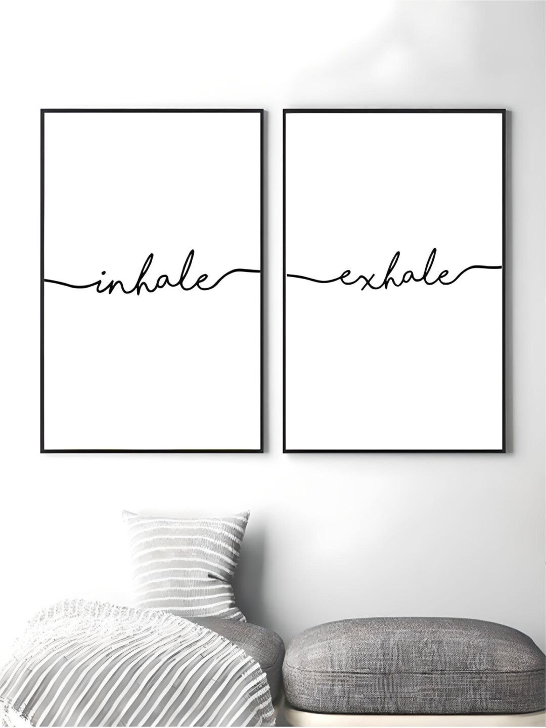

THE HANDMADE FLAIR White 2 Pieces Inhale Exhale Word Framed Wall Arts