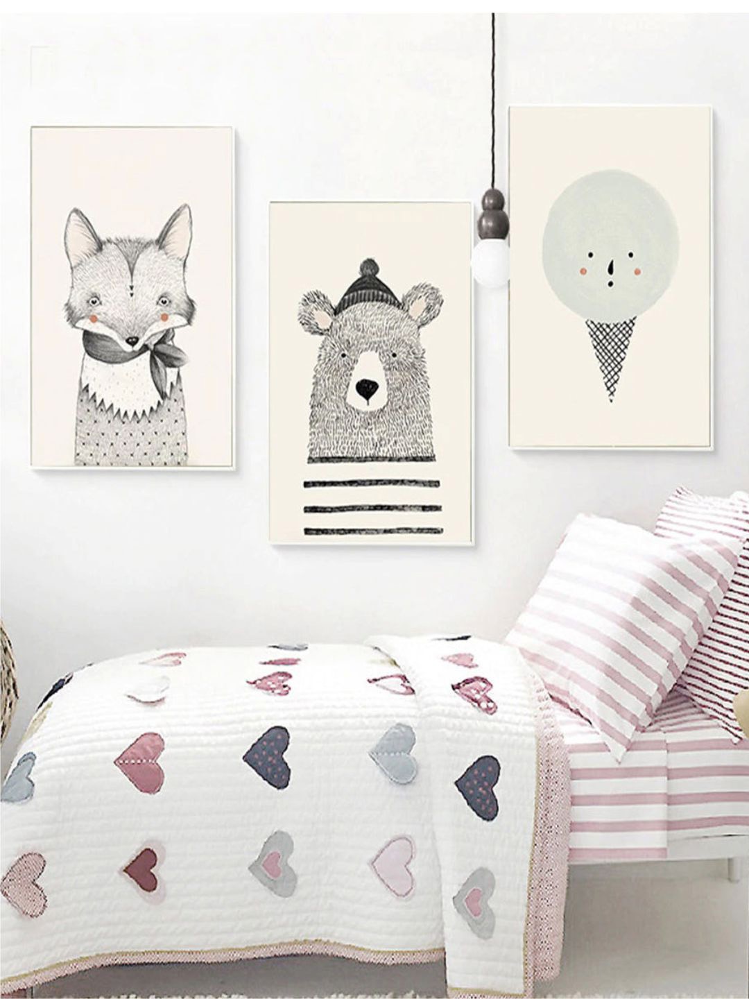 

THE HANDMADE FLAIR Off White & Grey 3 Pieces Woodland Animals Nursery Printed Wall Arts