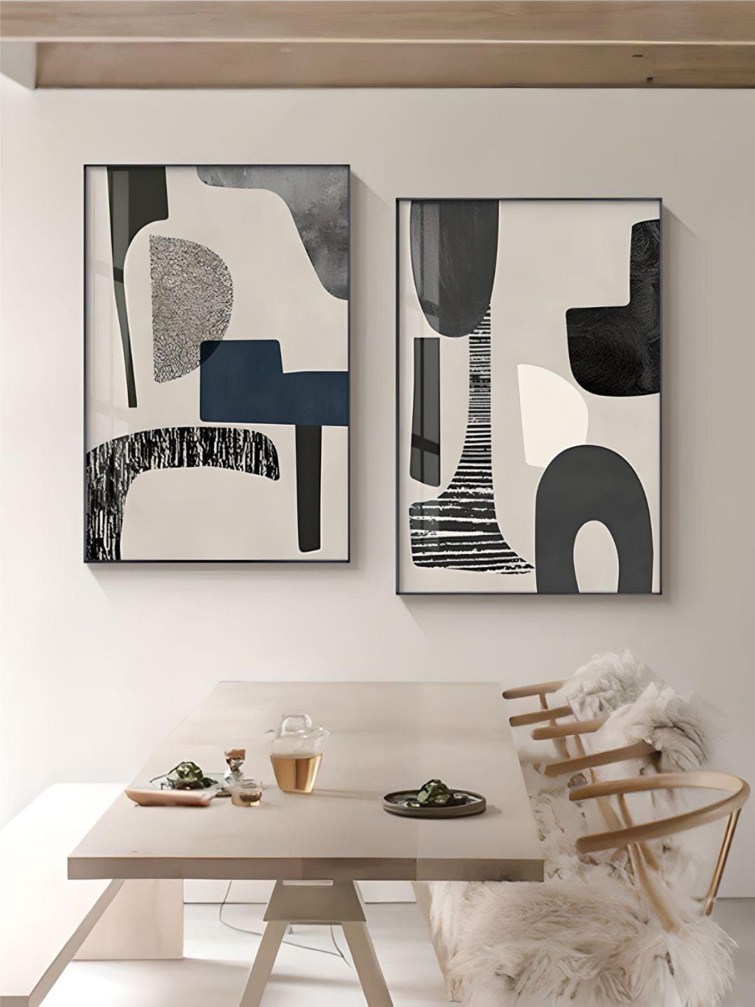 

THE HANDMADE FLAIR Grey & Beige 2 Pieces Color Block Canvas Wall Art