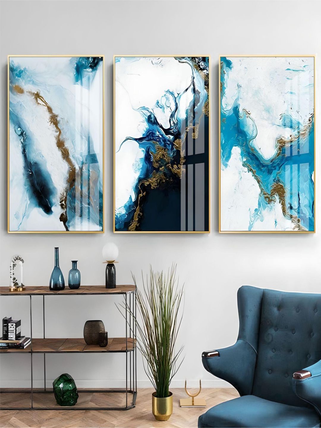 

THE HANDMADE FLAIR Blue 3 Pieces Shades Of Blue Liquid Marble Wall Arts