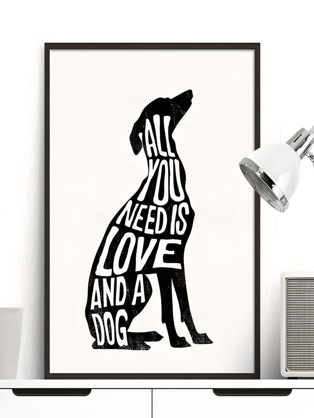 

THE HANDMADE FLAIR Black All You Need Is Love And A Dog Canvas Wall Art