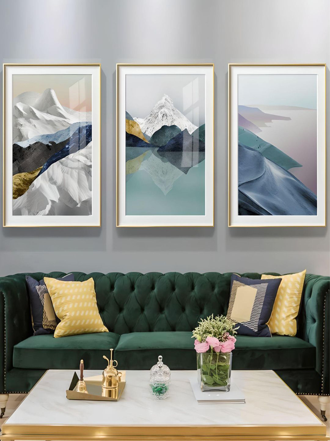 

THE HANDMADE FLAIR White & Blue 3 Pieces Mountain Wilderness Canvas Wall Arts