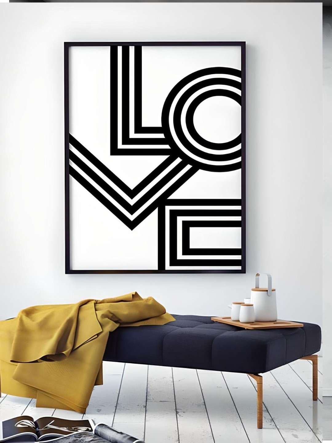 

THE HANDMADE FLAIR Black & Beige Retro Love Printed Framed Canvas Wall Art, Off white