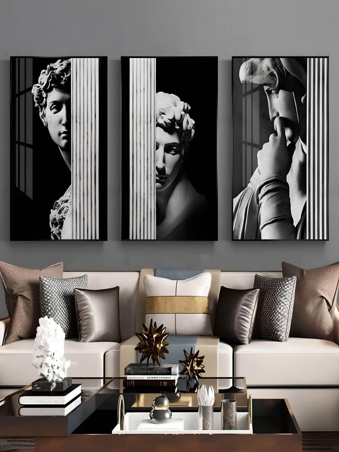 

THE HANDMADE FLAIR Black 3 Pieces Statue Of David Canvas Wall Art
