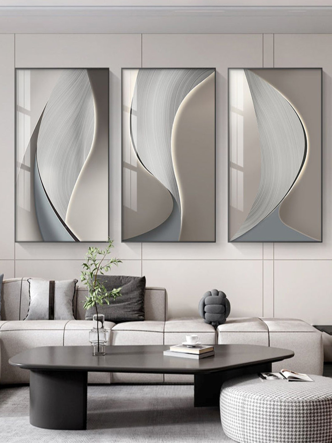 

THE HANDMADE FLAIR Grey 3 Pieces Abstract Industrial Canvas Wall Art