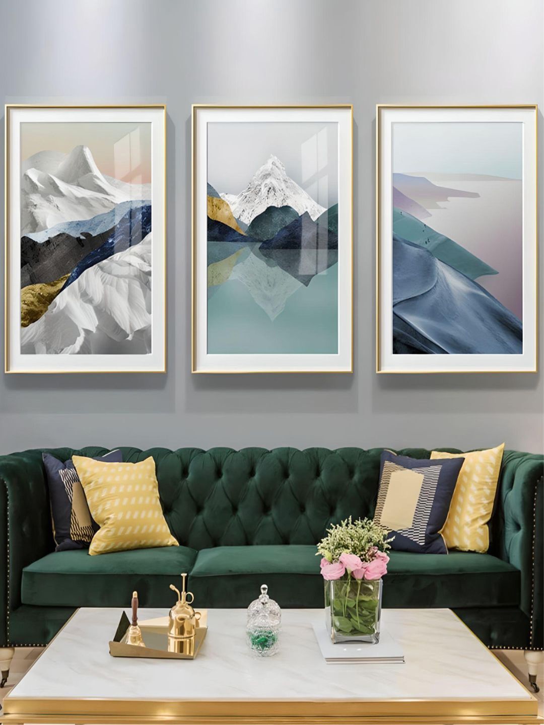

THE HANDMADE FLAIR Off White 3-Pieces Mountain Wilderness Printed Framed Canvas Wall Art