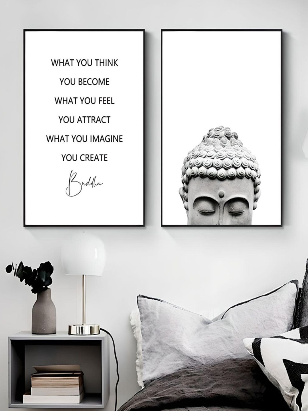 

THE HANDMADE FLAIR White & Grey 2 Pieces Buddha Head Canvas Wall Art