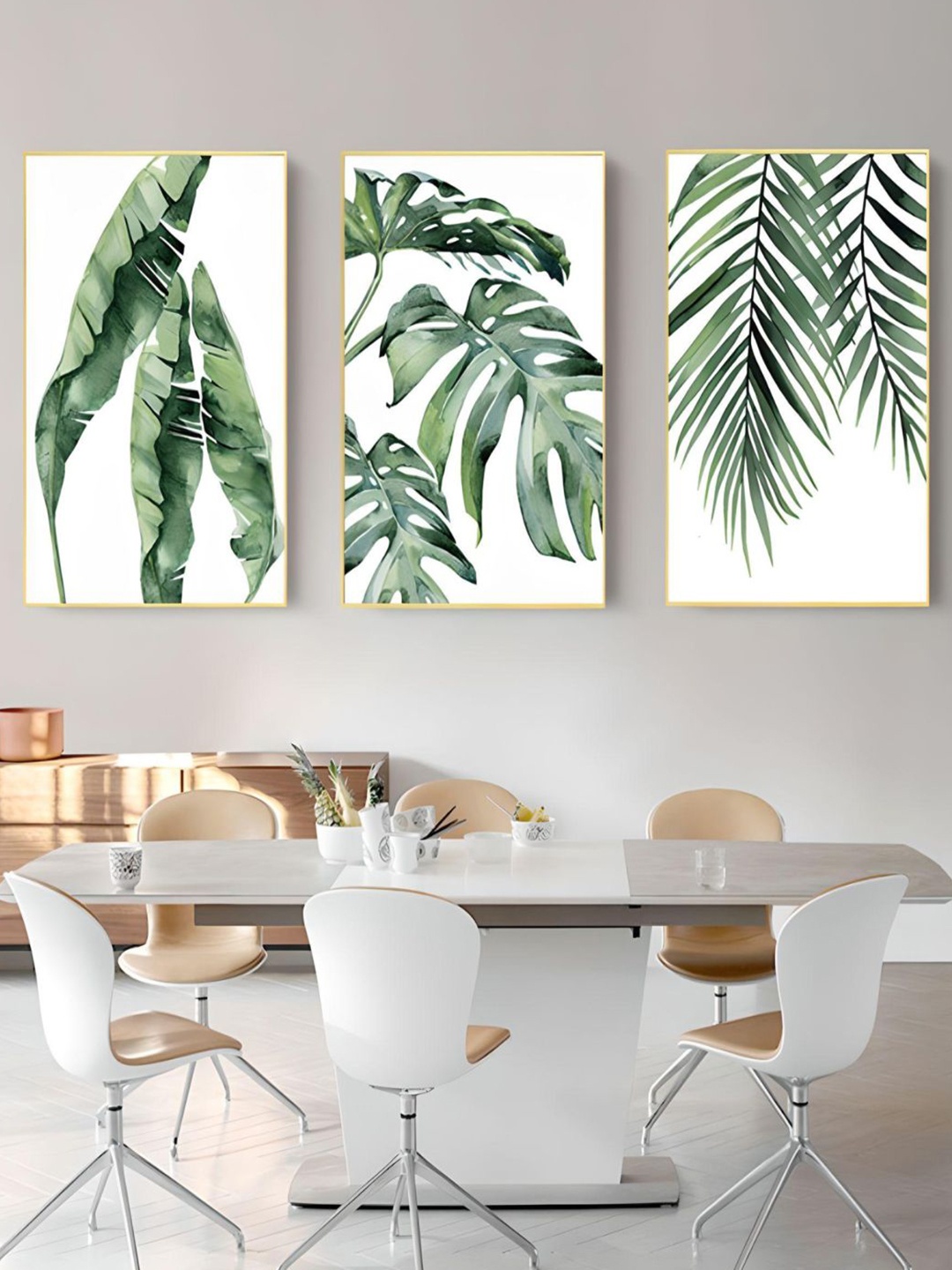 

THE HANDMADE FLAIR Off White & Green 3 Pieces Tropical Leaves Watercolor Framed Wall Arts