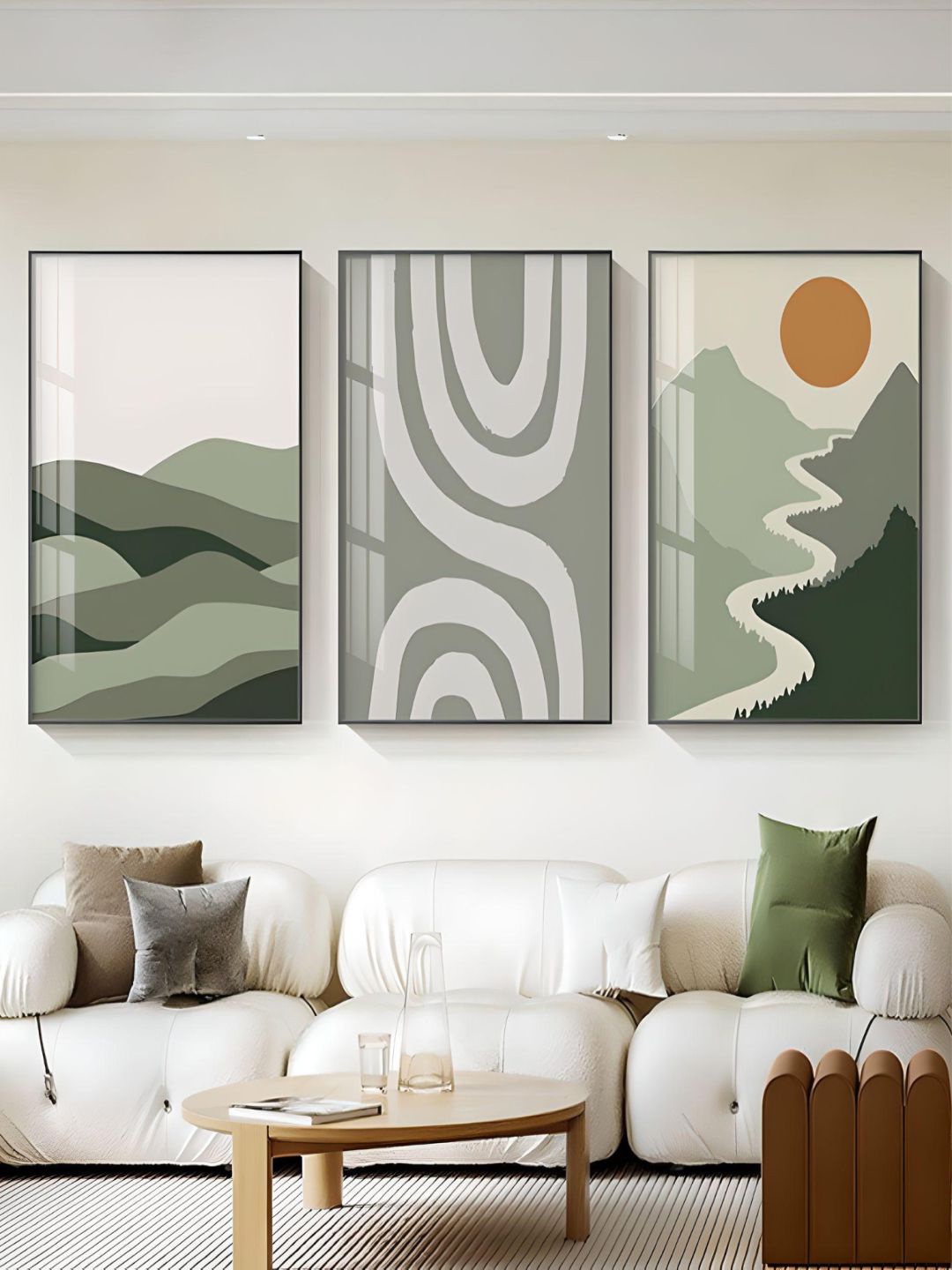 

THE HANDMADE FLAIR Green & Grey 3 Pieces Landscape Wall Art