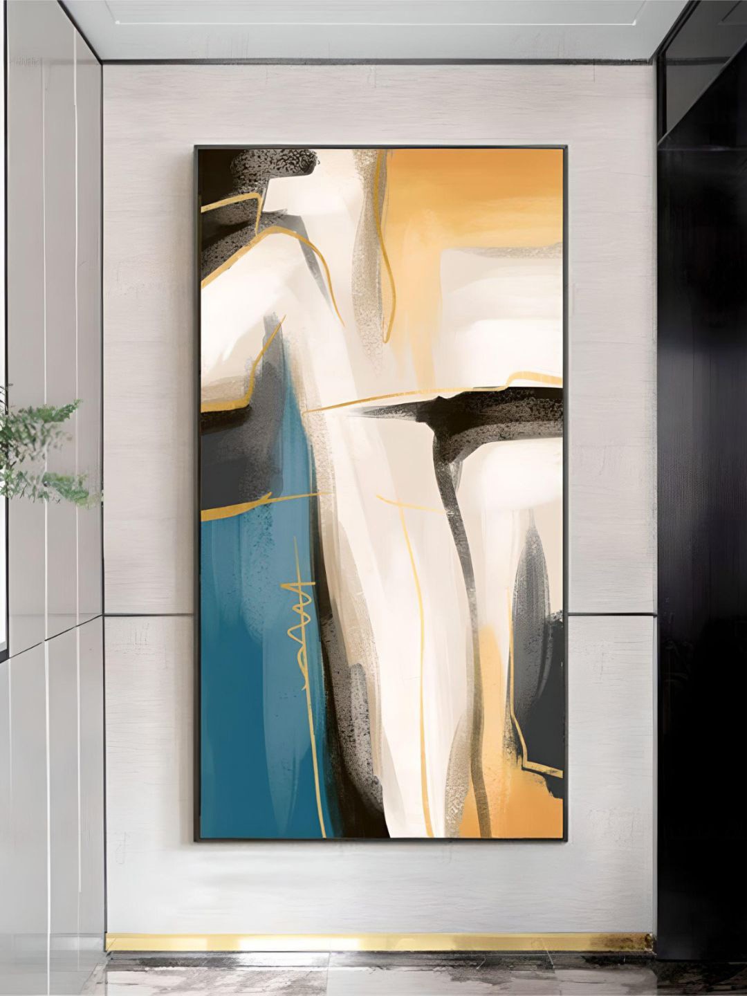 

THE HANDMADE FLAIR Blue & Beige Elements Printed Framed Canvas Wall Art