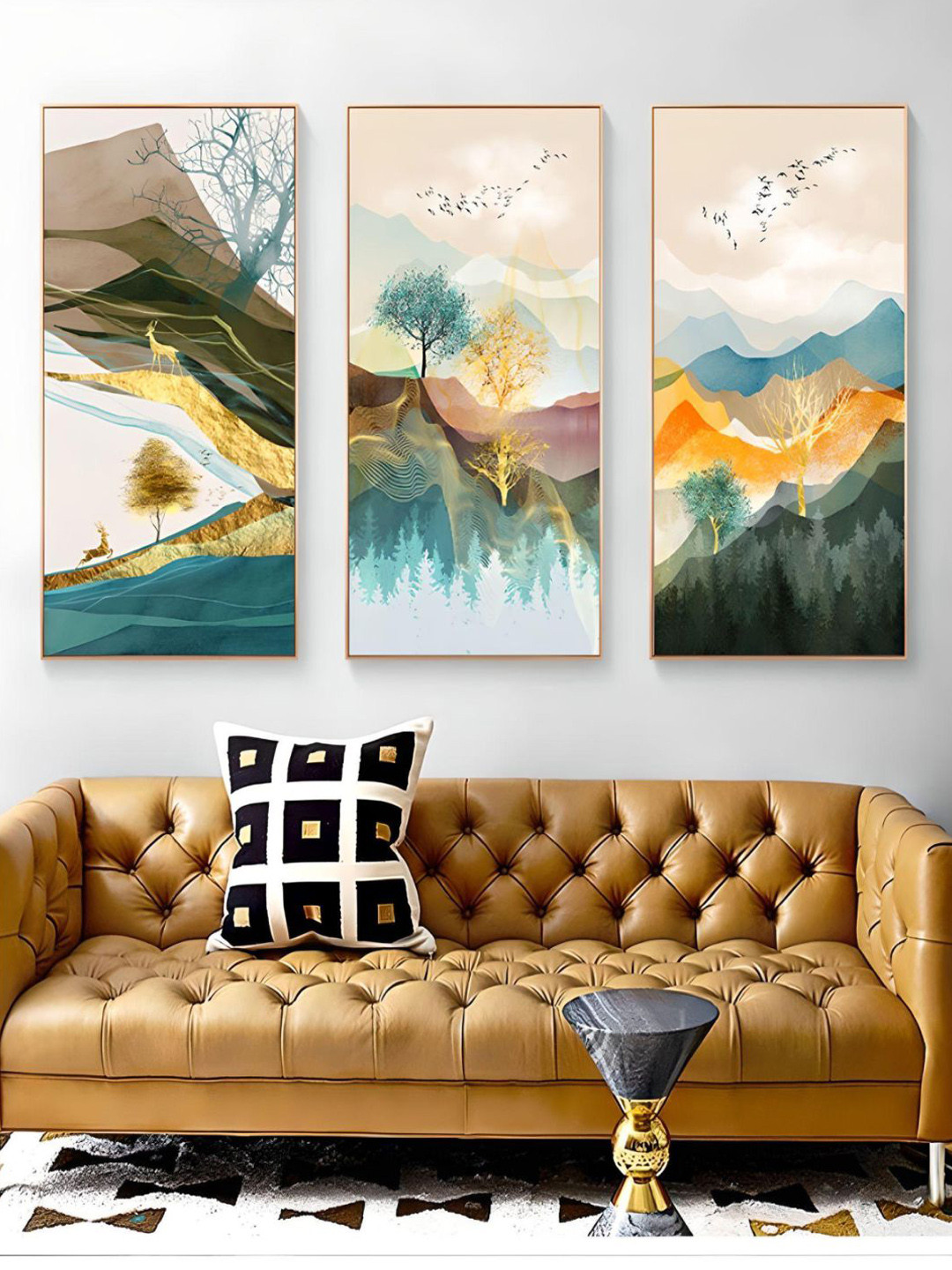 

THE HANDMADE FLAIR Gree 3 Pieces Realm Of The Golden Stag Abstract Landscape Wall Art, Green