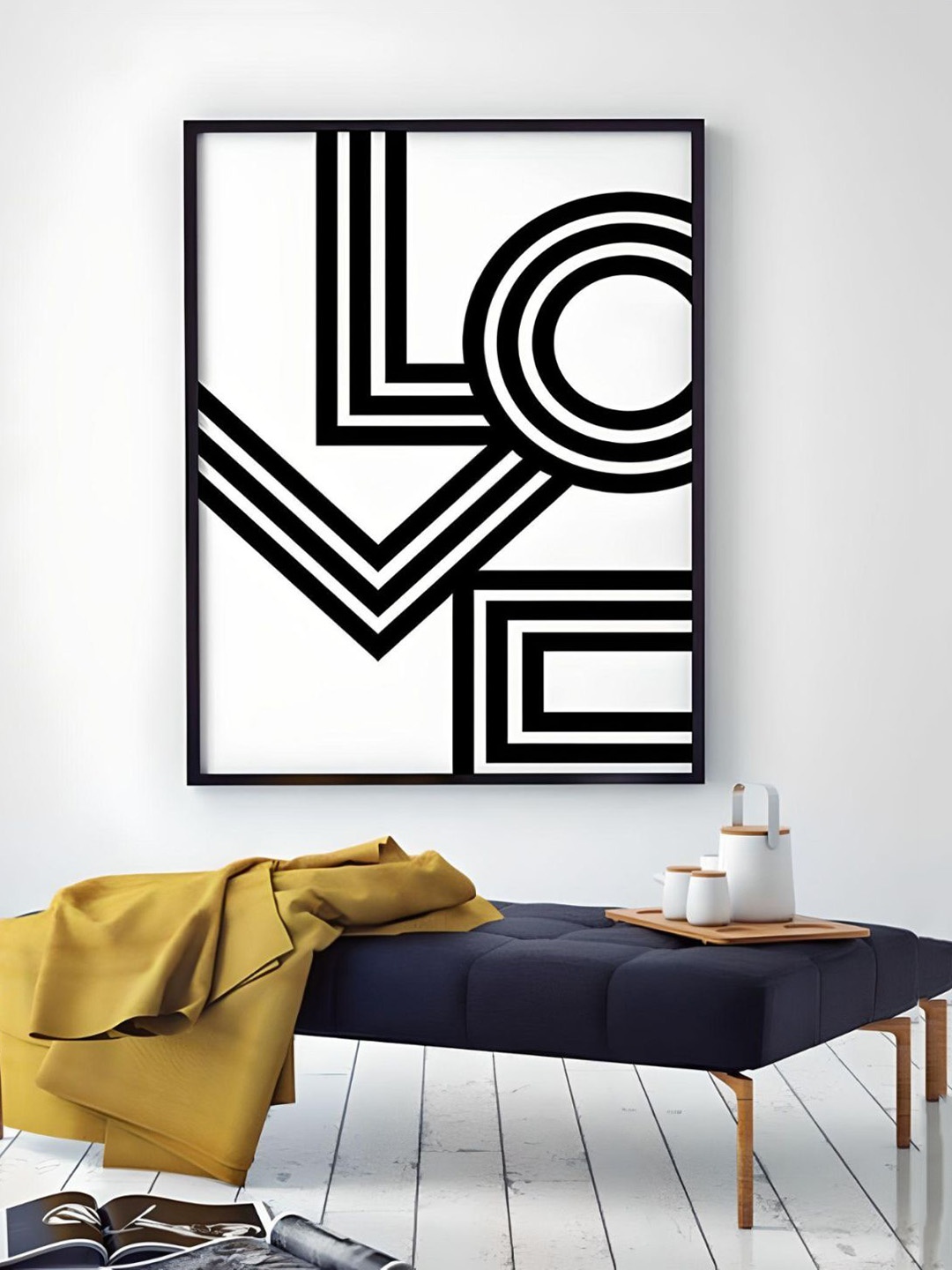 

THE HANDMADE FLAIR Off White & Black Retro LOVE Framed Wall Art