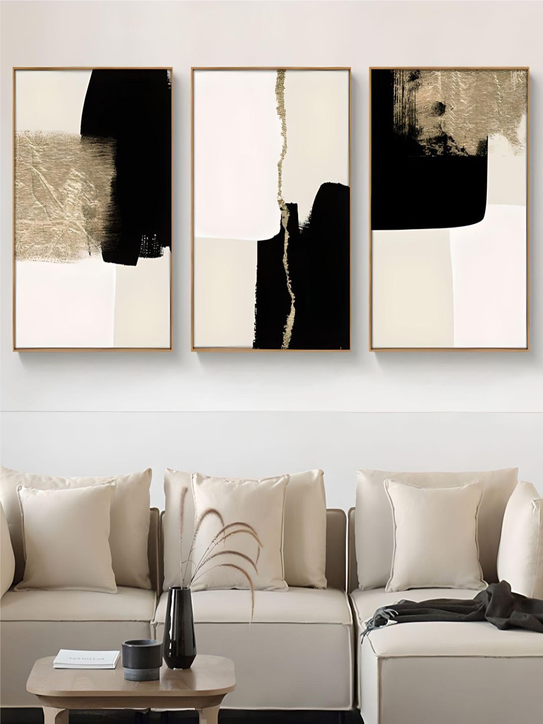 

THE HANDMADE FLAIR Black & Beige 3 Pieces Block Wall Art